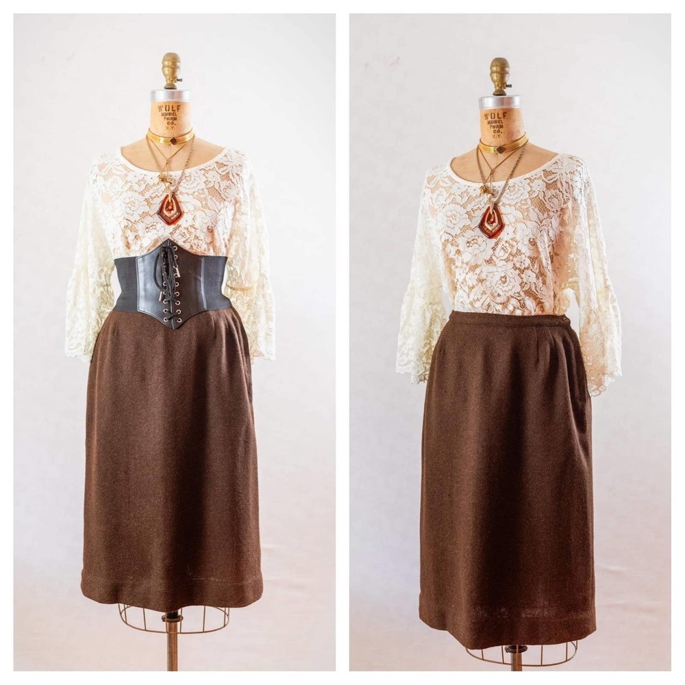 Vintage 60s Brown Wool Classic Pencil Skirt, Jantzen, Cottage Academia, Sm 28"​